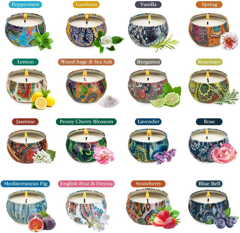 Set of 16 Small Scented Candles Soy Wax Aromatherapy Candles
